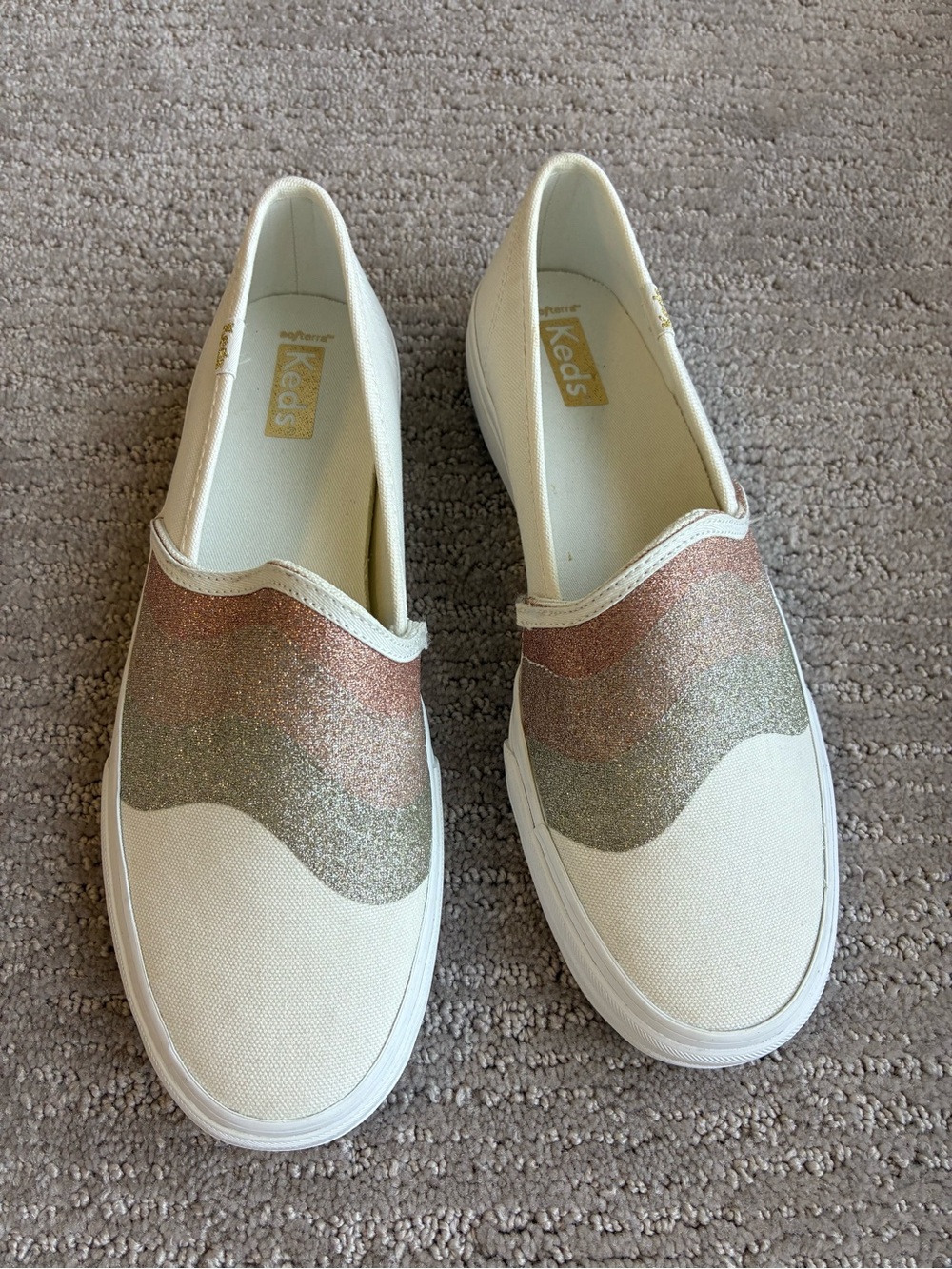 Keds Women’s Slip-On Sneakers with Rose Gold & Silver Glitter Wave Sz 7.5